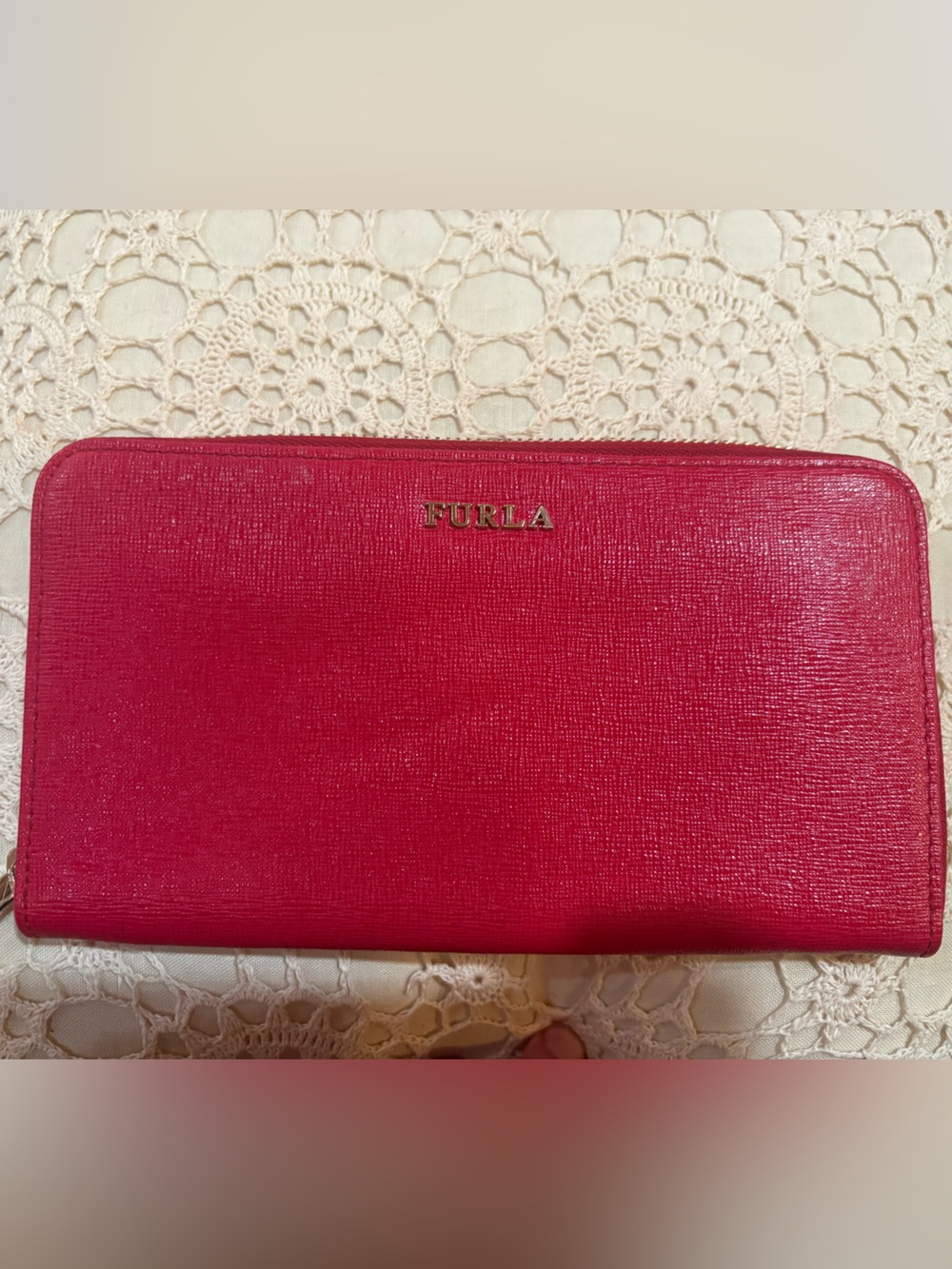 Furla Babylon XL Red Saffiano Leather Zip Around Continental Wallet